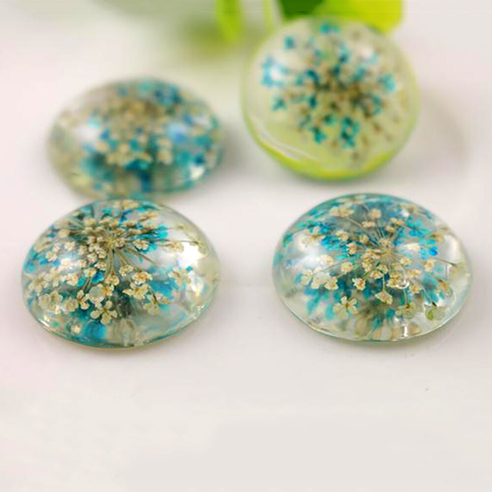 5pcs 25mm Mixed Natural Dried Flowers Flat Back Resin Cabochons Cameo