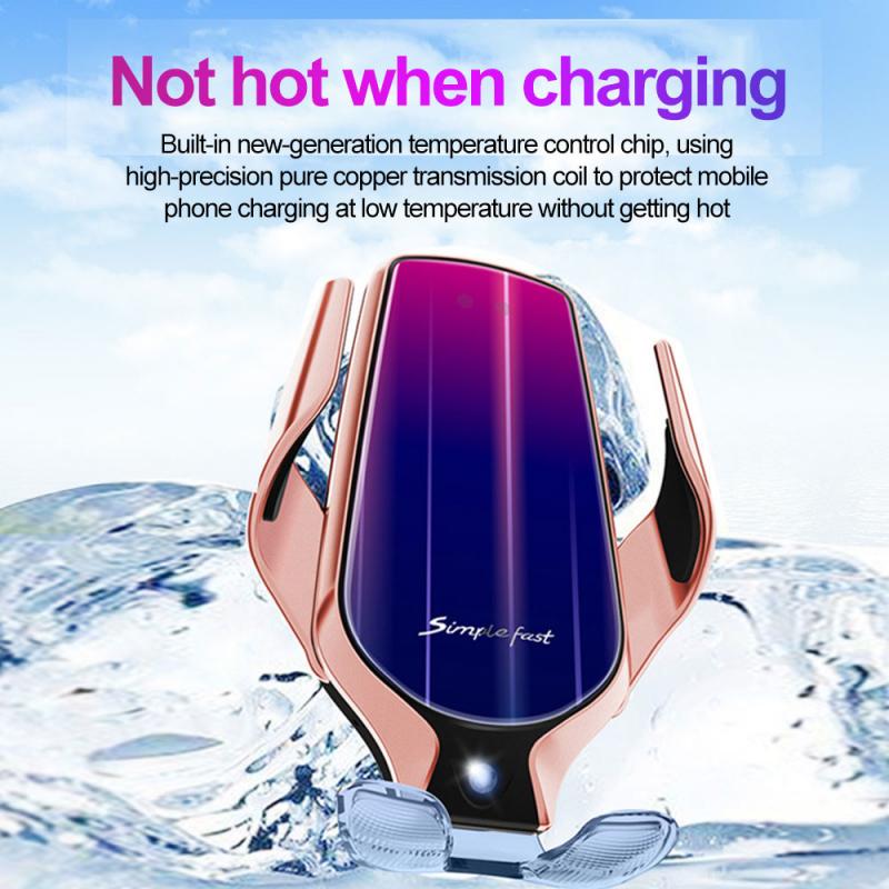 10W Phone Wireless Charger R9 Smart Sensor Car Wireless Charging Phone Holder Mount 360 Rotate Simple Fast Wireless Charger