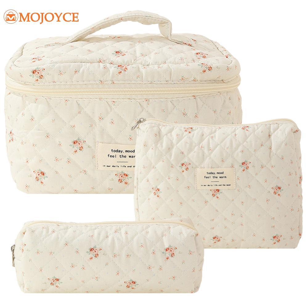 3pcs/set Ladies Quilted Cotton Storage Bag Aesthetic Printed Makeup Bag Women's Large Capacity Toiletry Organizer Cosmetic Pouch