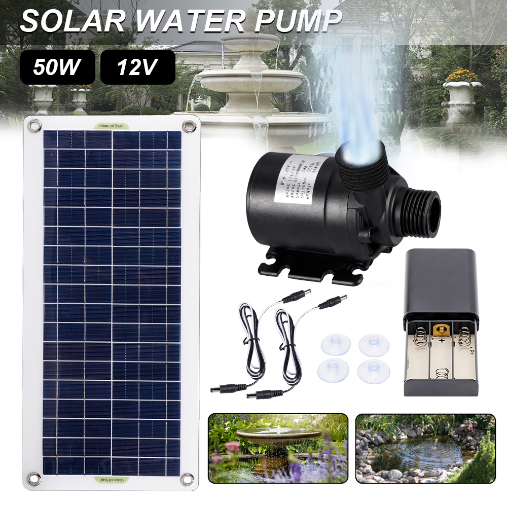 50W Brushless Solar Power Water Pump Set 800L/H Ultra-quiet Submersible Water Pump Motor Fish Pond Garden Fountain Decoration