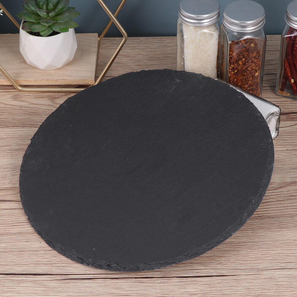 1pc naturliga skiffer tallrik restaurang biff sushi display maträtt svart slabstone grillpanna bankett tallrik serveringsrätt  (25cm runda): Default Title