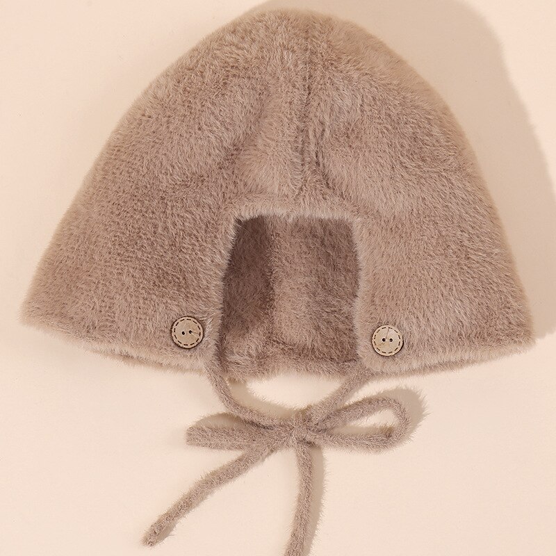 Neue Plüsch Mütze Hütte Verdicken Warme Winter Einfarbig Frucht Grün Bogen frauen Hütte Hauben: khaki