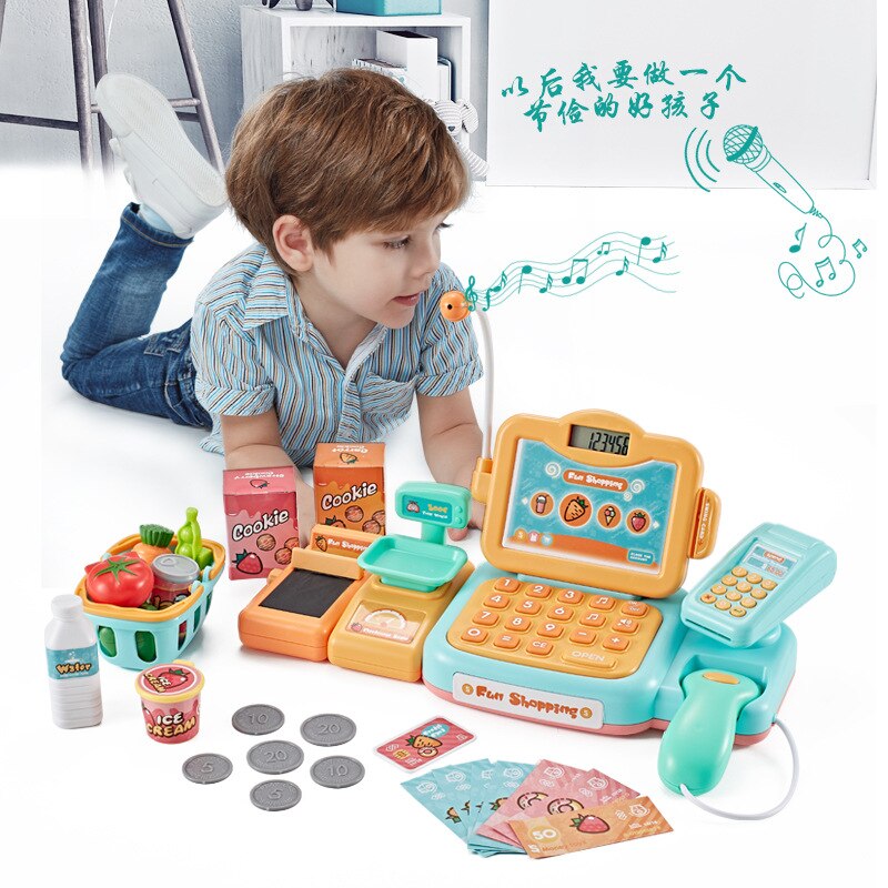 Børn foregiver lege læring uddannelse legetøj mini simuleret supermarked checkout tæller rollespil kassereregister sæt