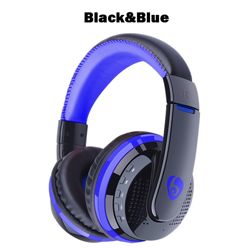 MX666 Wireless Bluetooth Stereo Gaming Headphones OVleng Built-in Microphone Support FM Card 3.5mm Cable Headset for PC: Black Blue