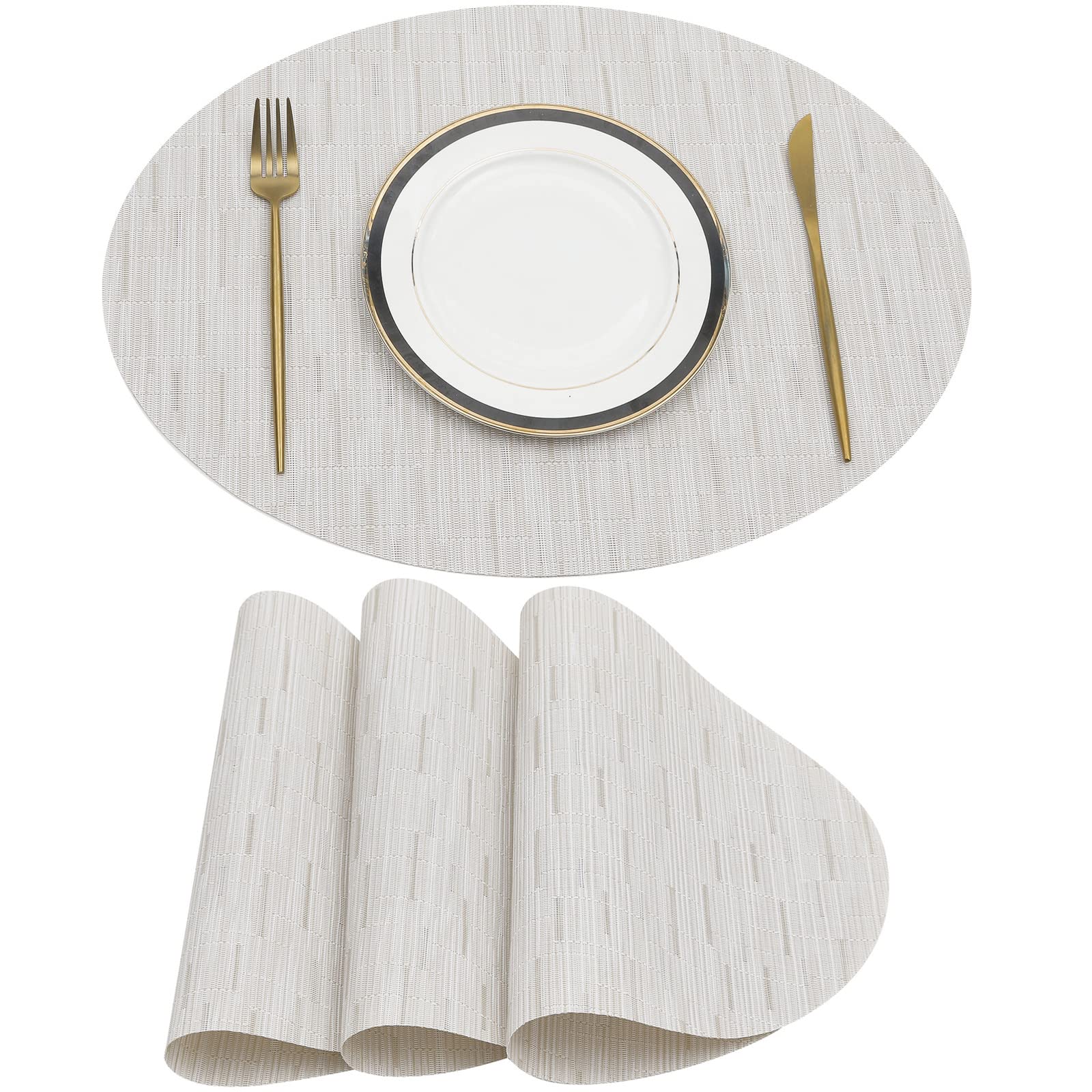 Oval Placemats Set of 4,PVC Vinyl Weave Place Mats,Wipeable Dining Table Placemats,Heat Resistant Table Mats,Indoor and Outdoor