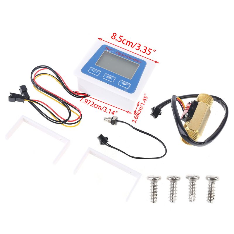 Digital LCD Water Flow Sensor Meter Flowmeter Rotameter Temperature Time Record with G1/2 Flow Sensor