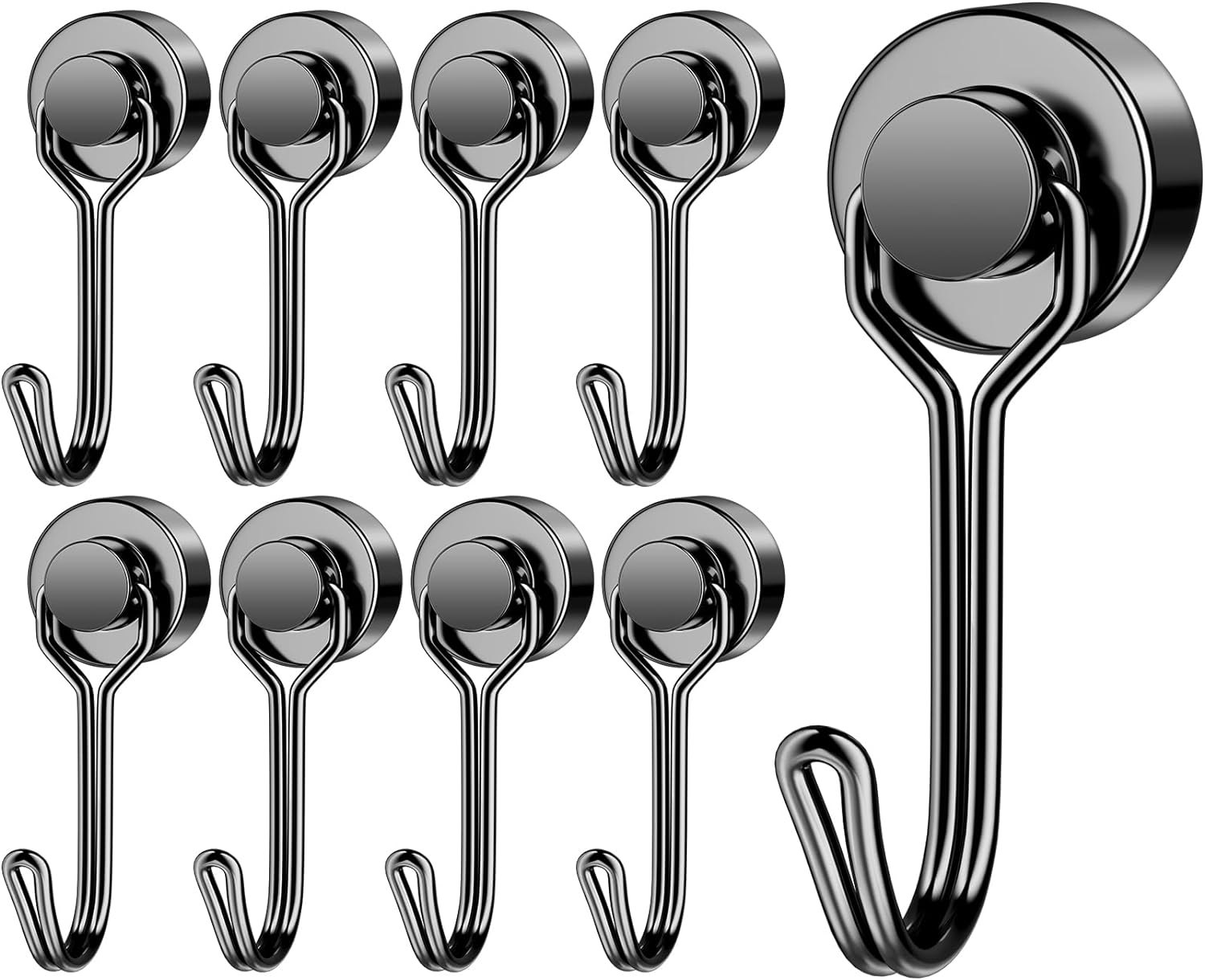 Magnetic Hooks Heavy Duty Magnets Hook 30LB Strong Neodymium Magnet with Swivel Hooks for Home Kitchen Refrigerator Wreath Keys: L / black