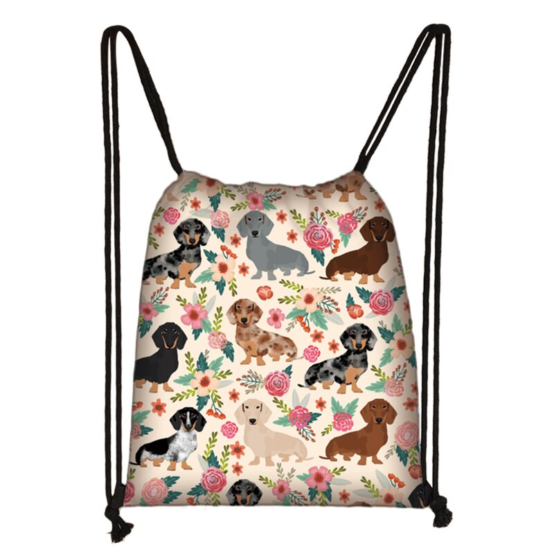 Sac à dos à cordon pour femmes, sac à dos de voyage pour adolescentes, chien du Yorkshire Terrier/bouledogue français/teckel: skdachshund01