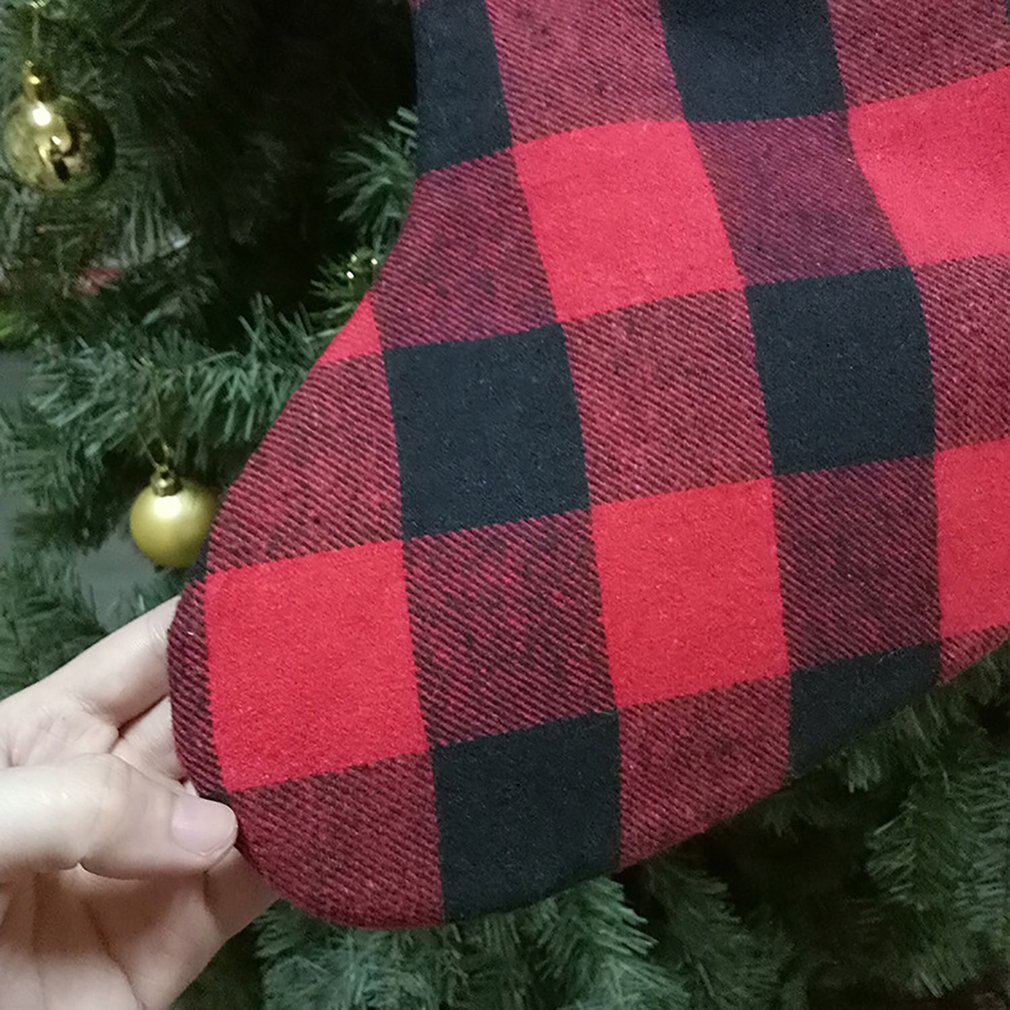 Zwart Rood Plaid Kerst Kous Met Witte Faux Fur Manchet Buffalo Check Sokken Voor Kerstversiering