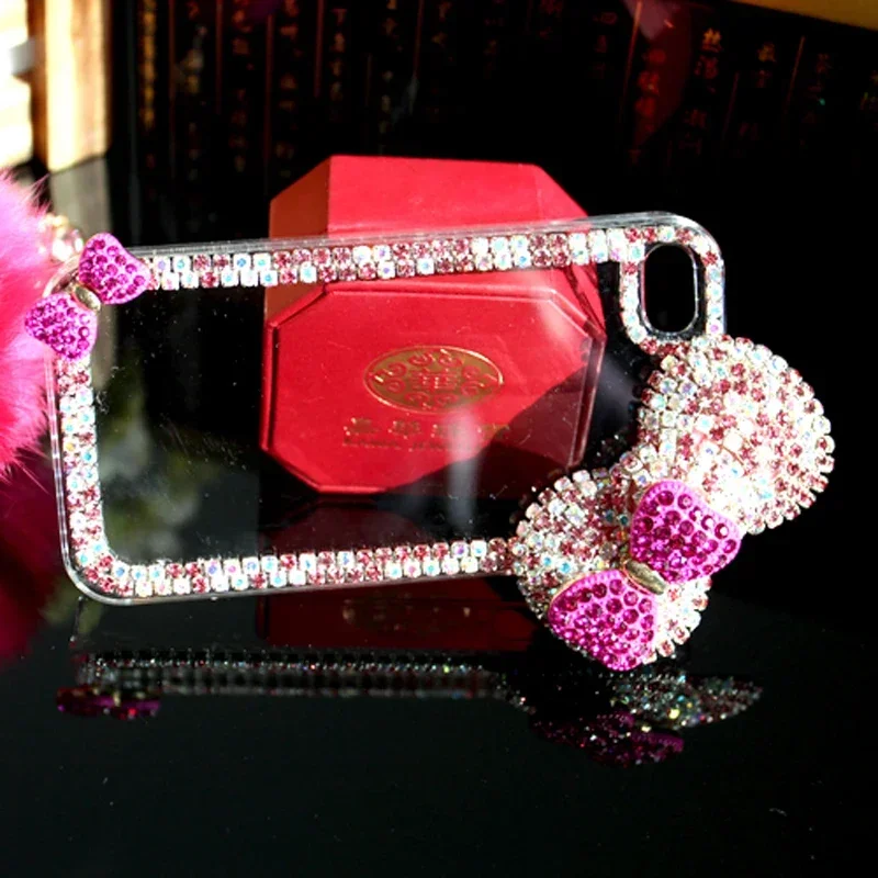 Luxury 3D Bow-knot Diamond Case for iPhone 16 15 14 13 12 11 Pro Max XR 6 7 8 Plus Rose Bling Rhinestone Phone Cases Cover coque