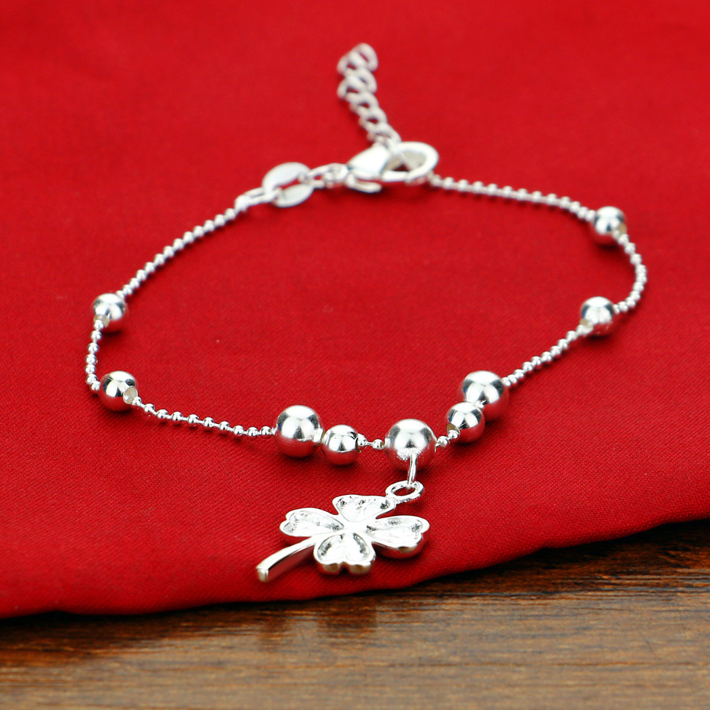 Bohemia Clover Anklets 100% 925 Sterling Silver Foot Beach Ball Anklets Women &amp; Girl Barefoot Chain Jewelry Summer