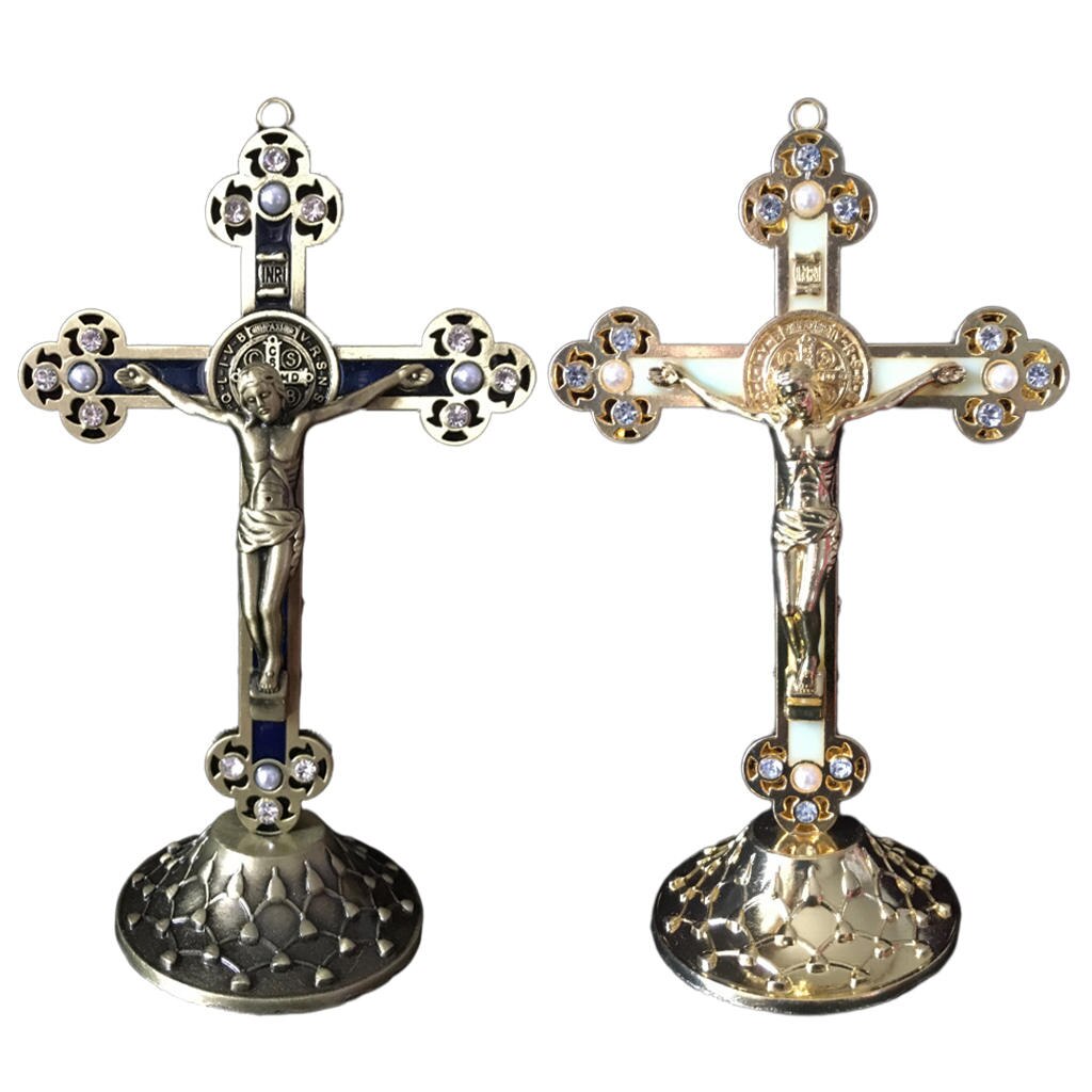 Crucifix Wall Cross (Hanging or Standing), Catholic Wooden Jesus Cross Wall Decor