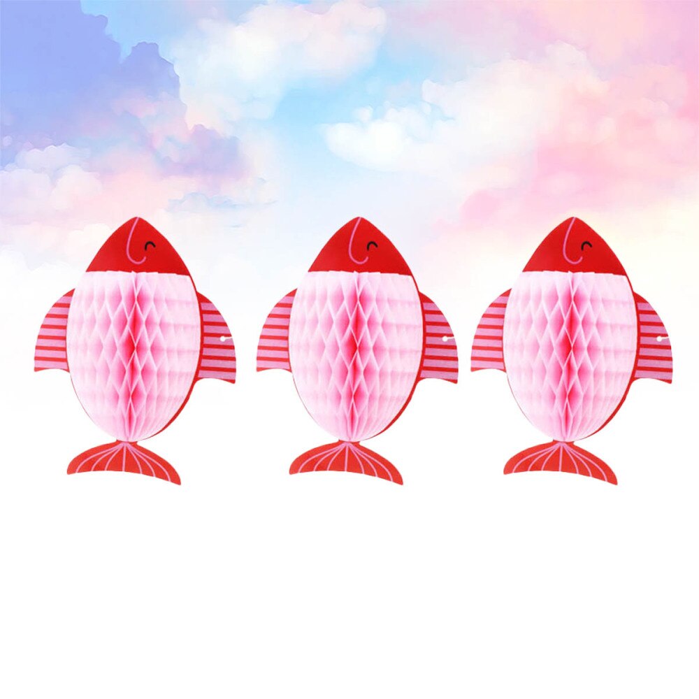 3 sztuk kreatywny 3D w kształcie ryby papieru kulki o strukturze plastra miodu wykwintne papier dekoracyjny kule kwiatowe impreza kieszonkowe dzieci (niebieski)