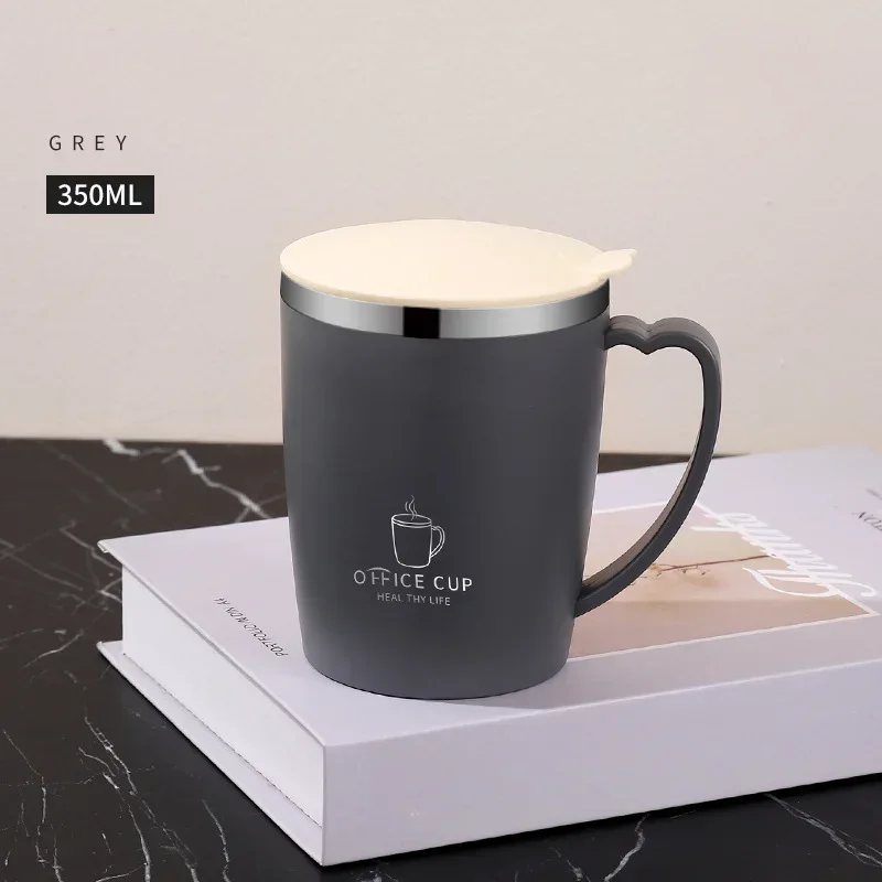 350ml Vacuum Cup Portable Mug Insulated Cup for Outdoor Traveling Double Wall Stainless Steel Coffee Cup with Handle and Lid Cia: black