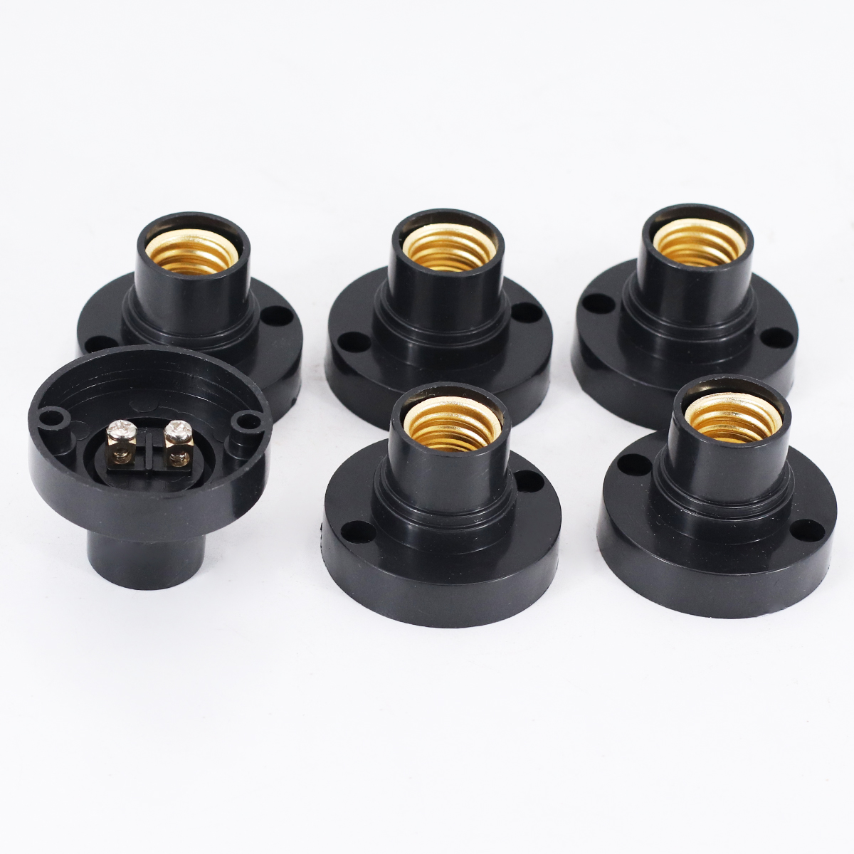10 Uds. Base de tornillo de lámpara E14 casquillo de lámpara de bombilla de plástico redondo, soporte de Base de tornillo de bombilla, adaptador de soporte de casquillo de tornillo (negro)