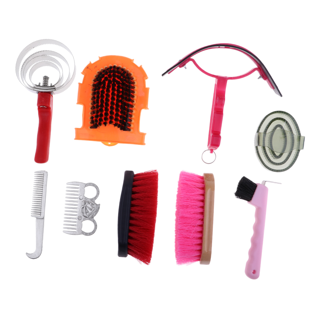 9pcs Equestrian Kit Horse Riding Curry Comb Horses Grooming Mane Tail Brush Comb Sweat Scraper