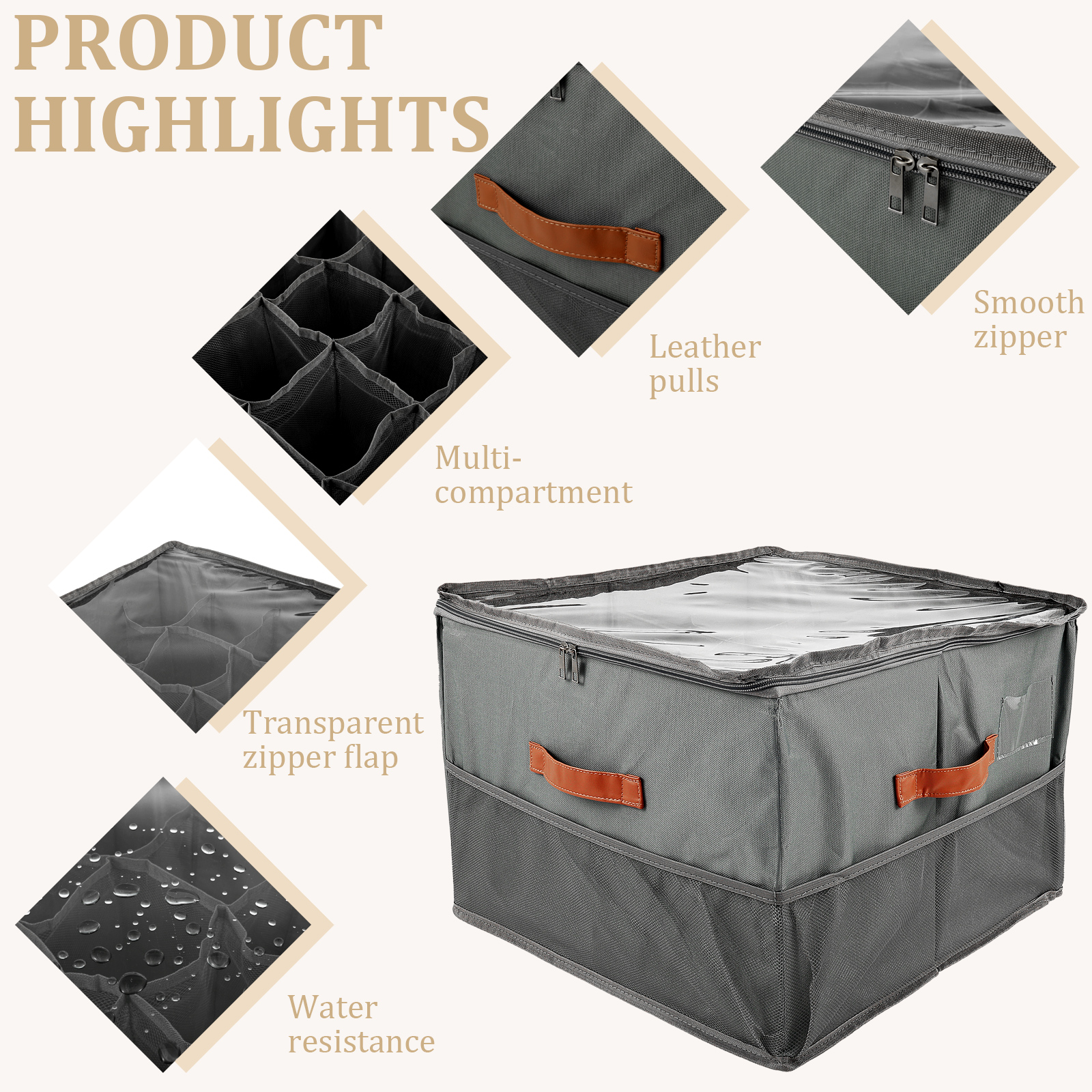 Skoskab med lynlås, støvtæt, pladsbesparende skoskab, skoopbevaringssystem til herrer og kvinder, skoopbevaringssystem med lynlås