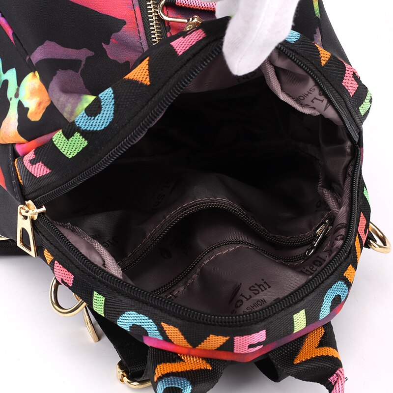 Color Ribbon Fun Printing Women Backpack Girl Travel Small Portable Bag Mini Lightweight Waterproof Knapsack