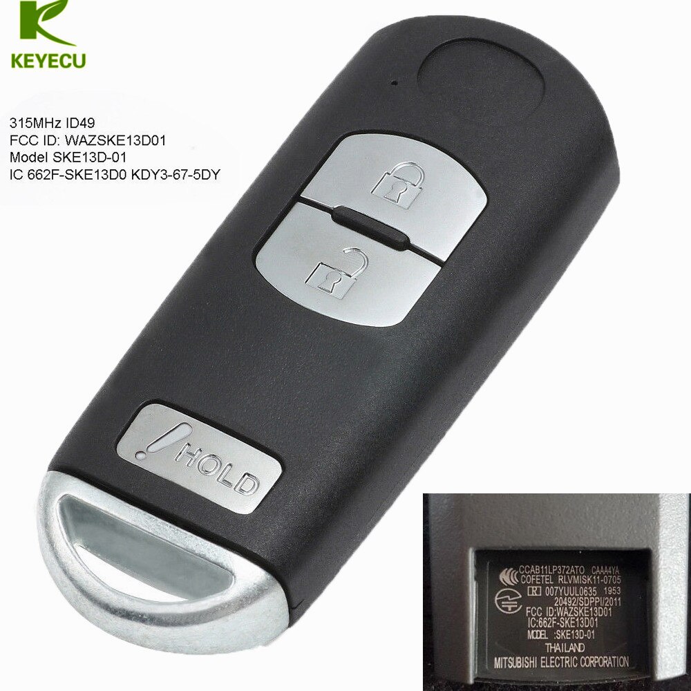 Keyecu Vervanging 2 + 1 Knop Slimme Afstandsbediening Sleutel Fsk 315Mhz ID49 Voor Mazda 3 , CX3 , CX5 WAZSKE13D01