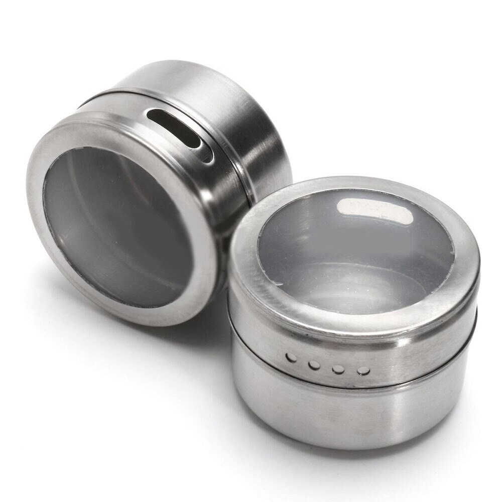 Magnetic Spice Tins Stainless Steel Spice Jars with Clear Shaker Lids Pepper Spice Storage Jars With Spice Labels