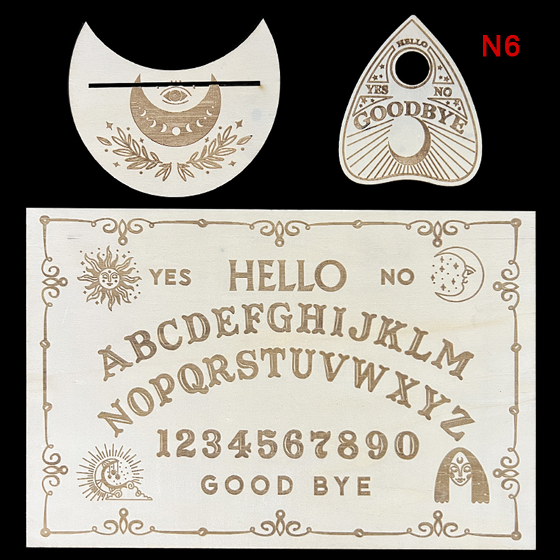 12inch Wooden Divination Pendulum Board Engraved Magic Board Ouija Board Metaphysical Message Witch's Pendulum Board Kit: light yellow