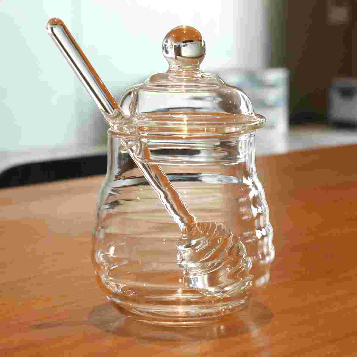 Pot à miel en verre de 250ml, ensemble de bocaux de confiture transparents avec trempette et couvercle pour usage domestique en cuisine