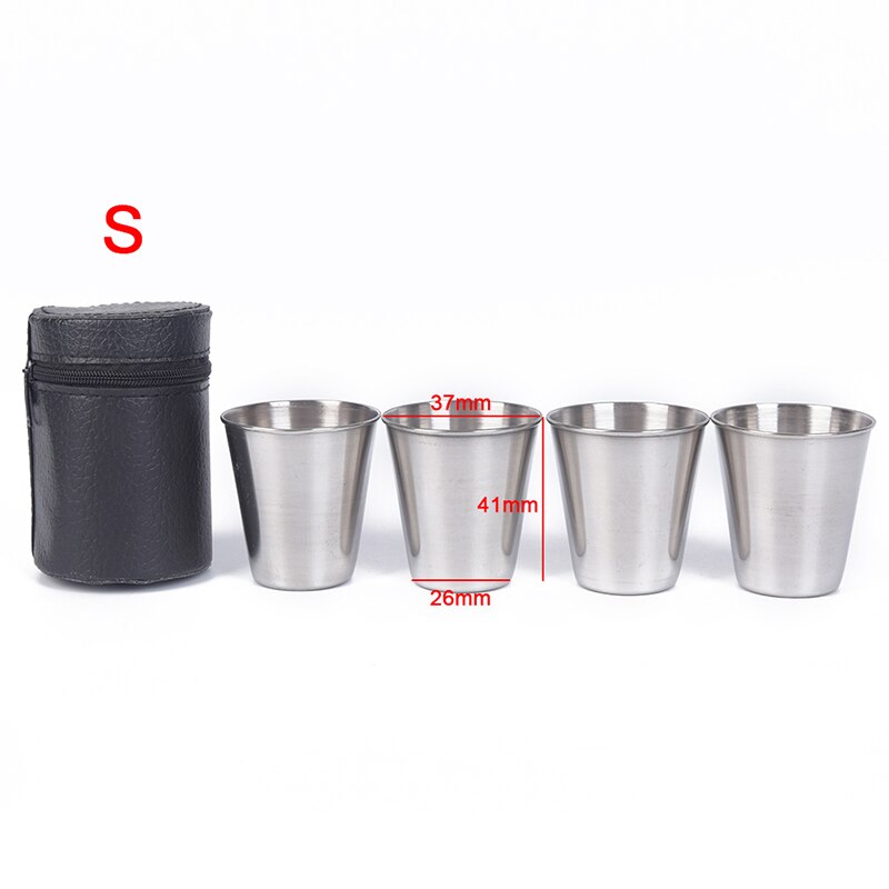 Juego de tazas de café de acero inoxidable para acampar, café, té y cerveza con caja, juego de tazas de viaje para acampar al aire libre, 4 unids/set por juego: 30ML