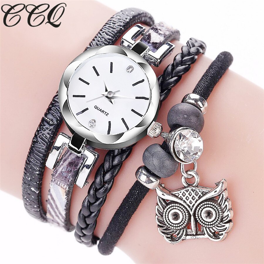 luxe femmes filles Bracelet analogique Quartz montre hibou pendentif dames Bracelet montre strass montre-Bracelet Relogio Feminino: A