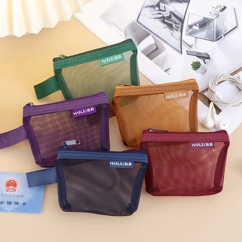 Transparent Mesh Zipper Coin Purse For Women ID Bank Card Organizer Pouch Small Girl Key Earphone Data Cable Charger Storage Bag