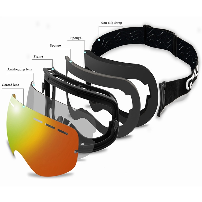 Quisviker dubbellaags anti-condens skibrillen sneeuw snowboardbrillen skibrillen sneeuwscooterbrillen skimaskers