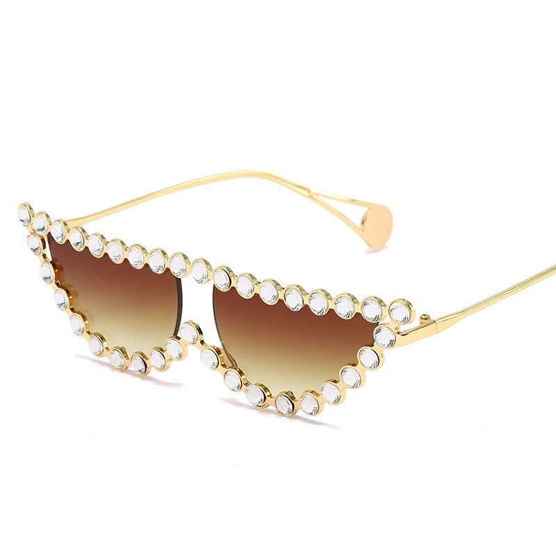 Ojo de gato de Gafas de sol de las mujeres de la de lujo de diamantes de imitación Gafas de sol hombres Punk Gafas calle tiroteo tonos Gafas: Gradient brown
