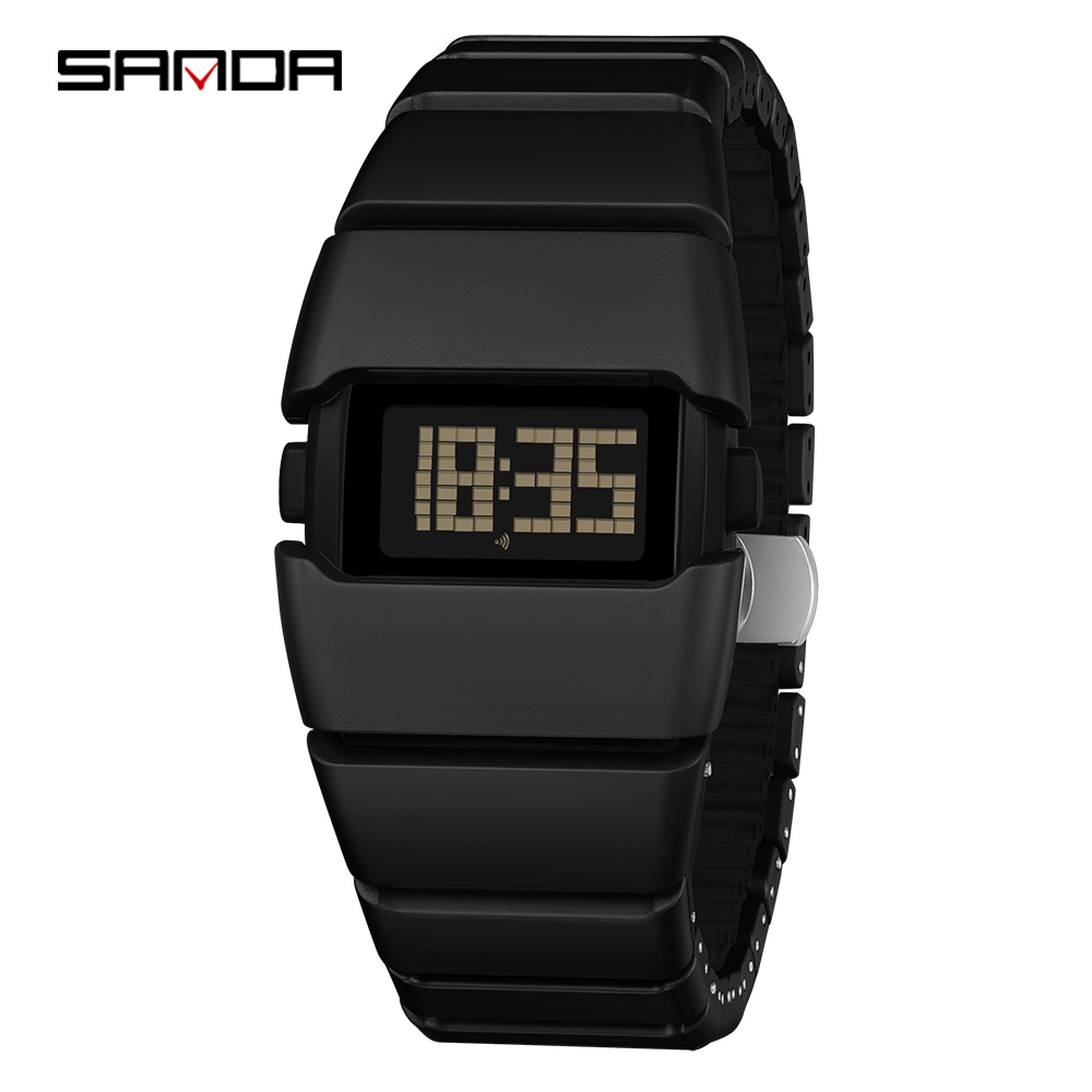 SANDA 9504 Retro Electronic Watch 5ATM Waterproof Night Light Display Snooze Alarm Clock Stopwatch Men's and Women's Watches2026: Gold