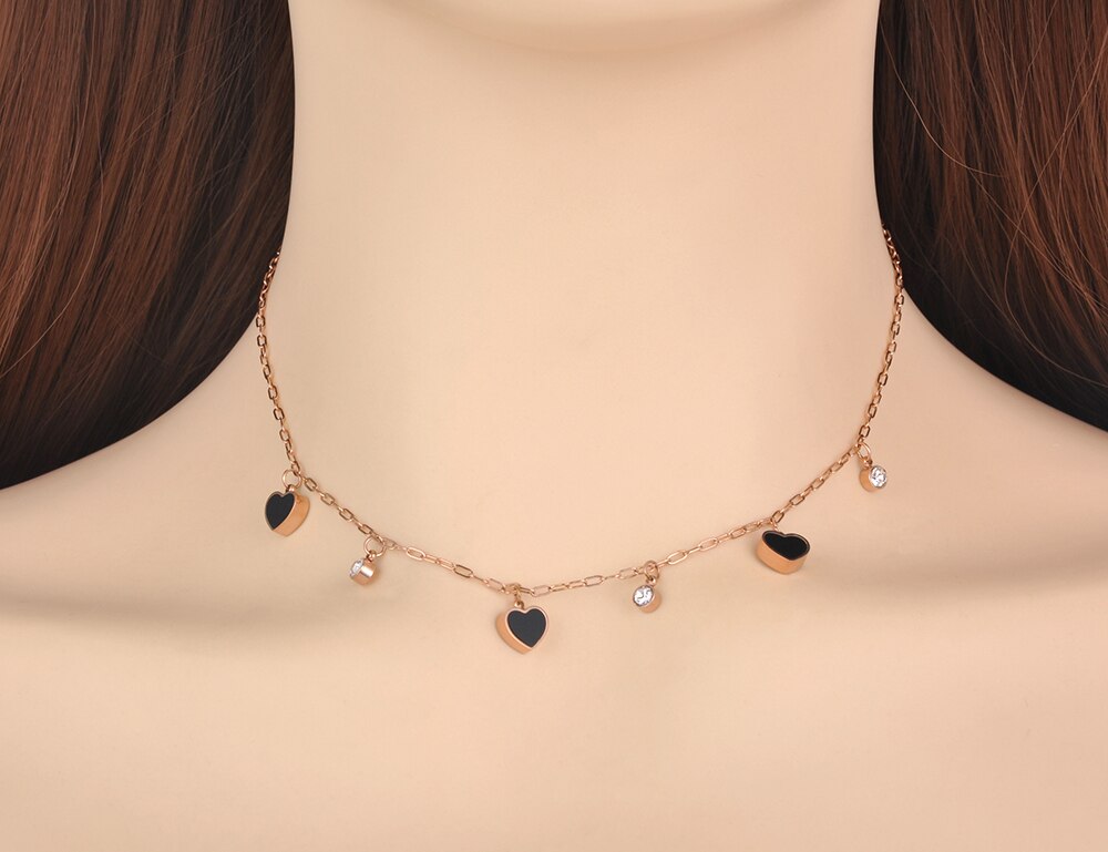 Lokaer Original CZ Crystal Heart Charm Pendant Necklace For Women Stainless Steel Bohemia Acrylic & Shell Choker Necklace N20144