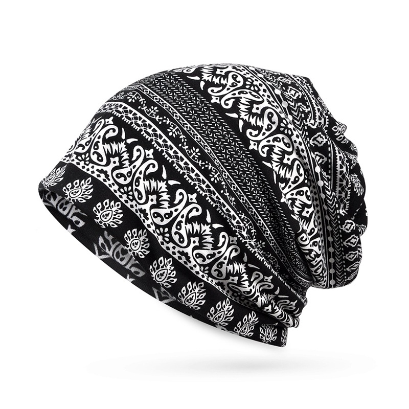 Winter Beanies Cap Scarf Printed Travel Headwear Sunshade Breathable Elastic Cotton Hat Neck Warmer