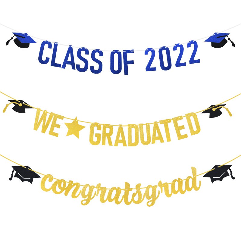 Class of 2022/We Graduated/Congratsgrad Banner Garland Graduation Celebration Ceremony Party Decorations Glitter Paper Bunting
