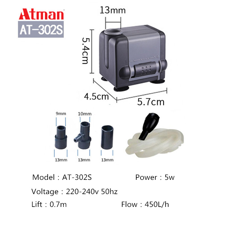 ATman 2.5W 5W 6W 8W 13 27W fishtank waterpump Submersible Water Fountain Pump Filter Fish Pond Aquarium Water Pump Tank Fountain: black
