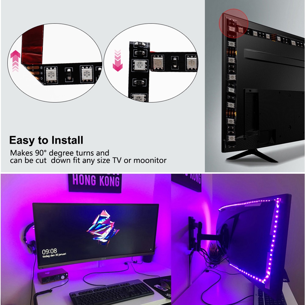 USB LED Strip 5050 RGB Changeable LED TV Background Lighting 50CM 1M 2M 3M 4M 5M DIY Flexible LED Light.