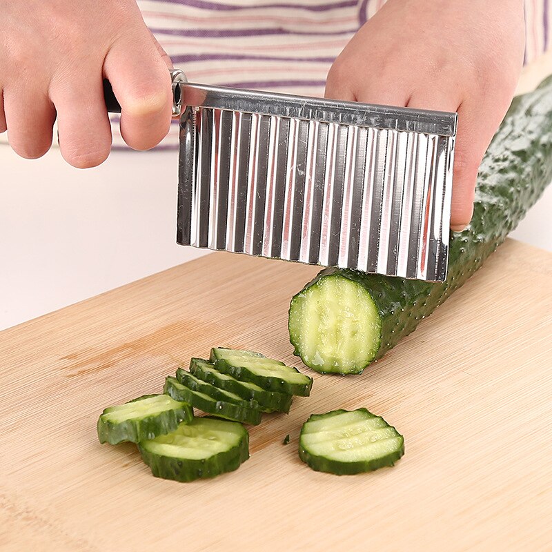 Potato Crinkle Cutter Tools Vegetable Fruit Wavy Cutter Cucumber Carrot Wave Cutting Slicer Stainless Steel Kitchen Cooking Tool