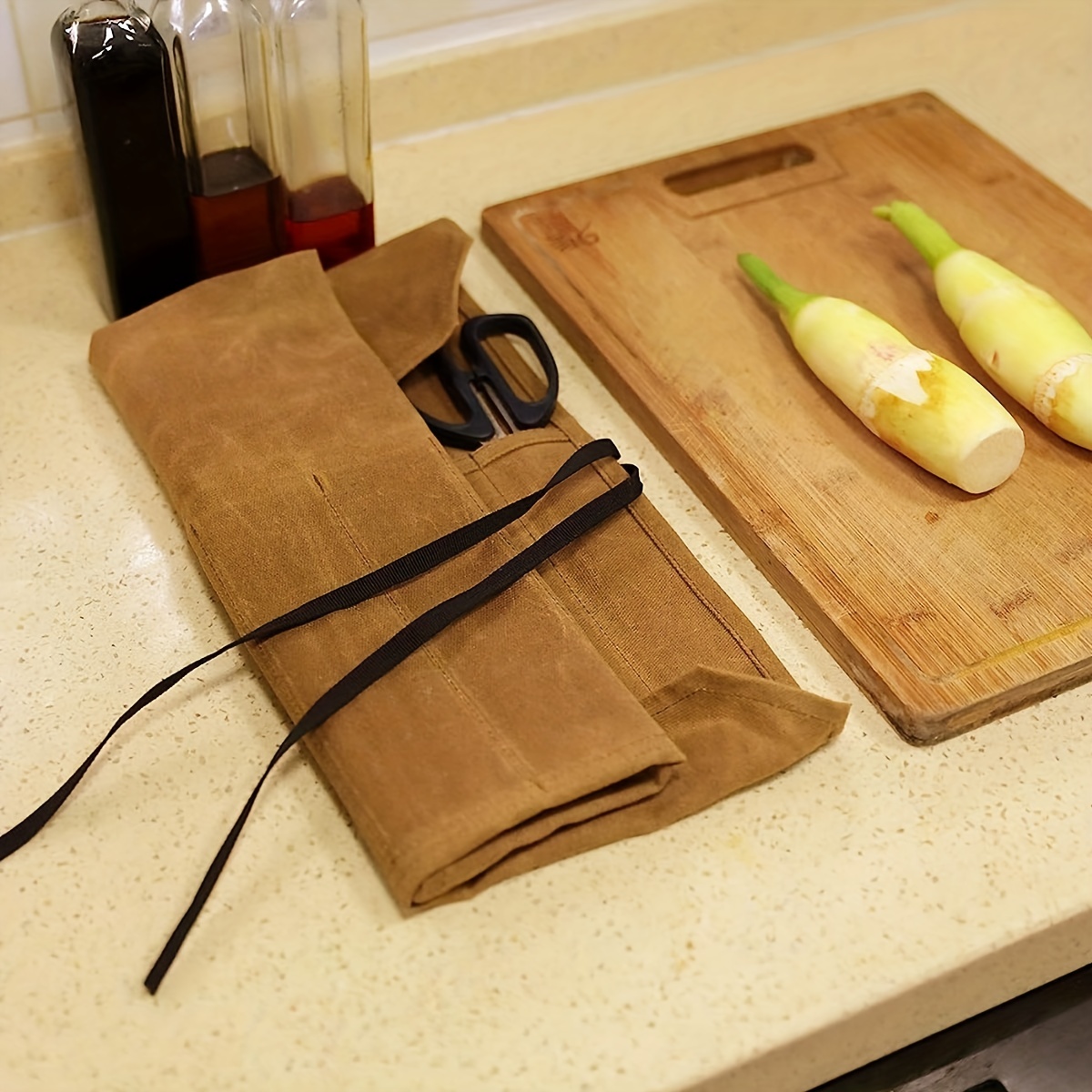 Messenhoesjes Organizer-Duurzame Gewaxte Canvas Constructie, Koksmes Roltas, Draagbare Koksmessen Met 7 Sleuven