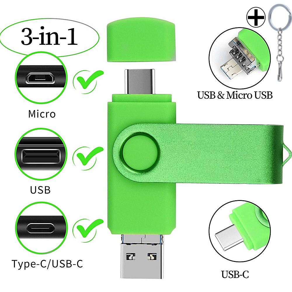 360 ° Unidades Flash USB OTG 3 en 1 con rotación, 128GB, Micro, TYPE-C y USB, 256GB, 64GB, 32GB, Mini memoria, disco U de alta capacidad para teléfono inteligente