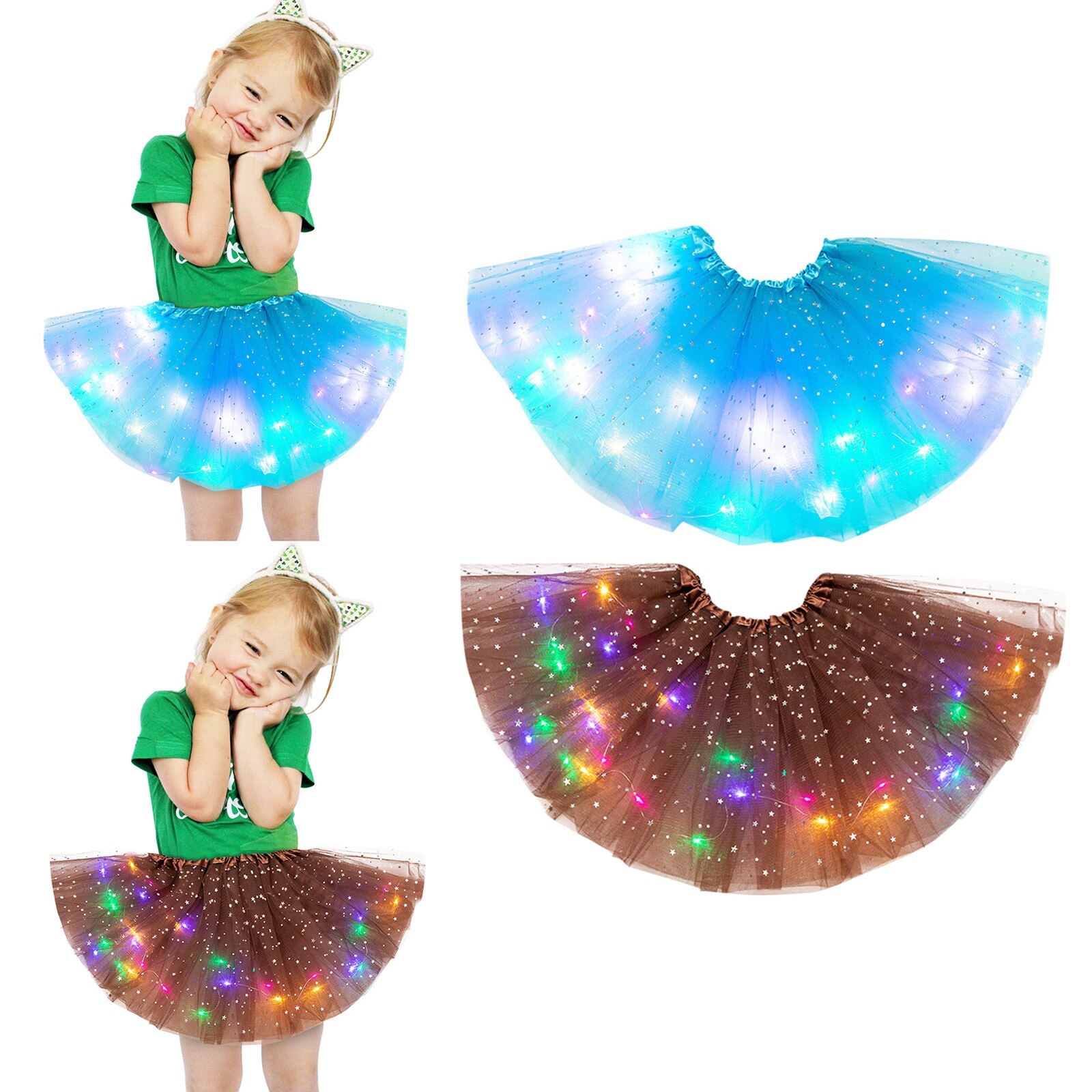 Kid Meisje Baby Tutu Rok Led Light Up Pettiskirt Ballet Kleding 2 Stuks Peuter Princess Party Dance Leuke Rokken Kinderen kleding: D