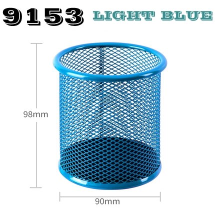 Deli 908 metal pencil stands mesh pen holder desktop stationery metal pen stand: 9153-LIGHT BLUE