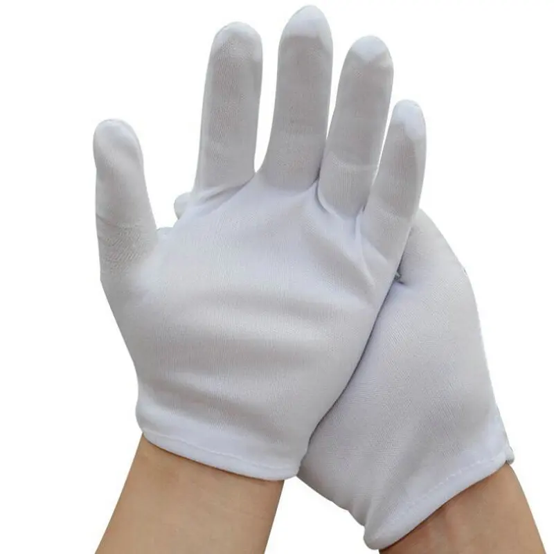 12 Pairs Thicken White Cotton Gloves Ceremonial Formal Work Uniform Magician Parades Inspection Unisex Labor Working Gloves