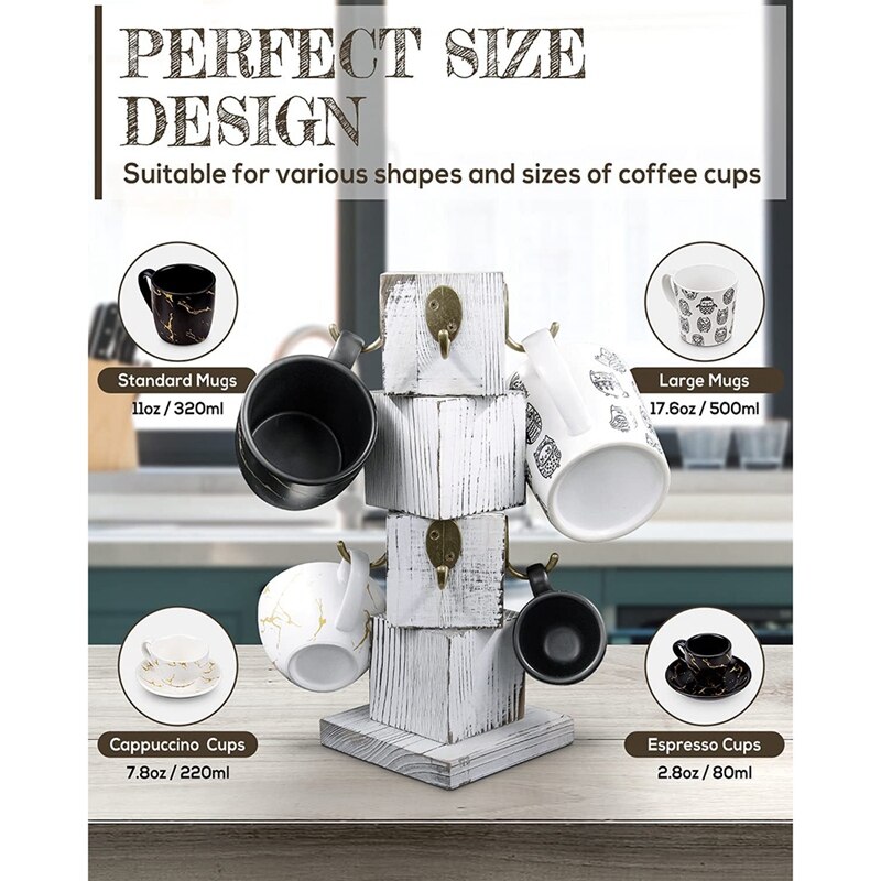 Coffee Cup Holder, Rustic Solid Wood Mug Tree, Farmhouse Wooden Coffee Cup Holder, Old Mug Holder