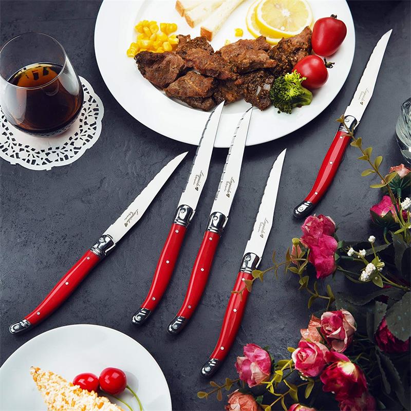9 ''Laguiole Stijl Rode Steak Messen Set Rvs Diner Mes Restaurant Servies Set Keuken Bestek Kerst Bestek