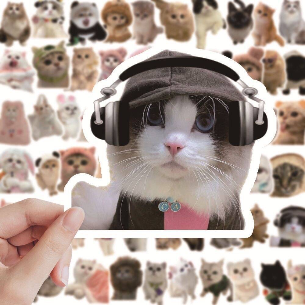 Zestaw 60 naklejek z uroczymi memami i zabawnymi emotikonami kotów, wodoodpornych, do scrapbookingu, laptopa, telefonu i diy