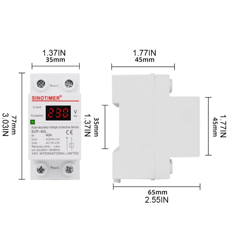 AC 230V LED Din Rail Adjustable Automatic Recovery Over Under Voltage Relay Self-resetting Overvoltage Protective Device W91B