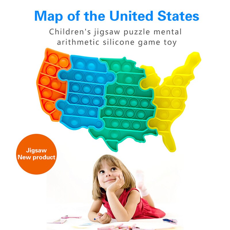 Color World Map Digital Silicone Puzzles Toys Children Fidgeting Adult Anti Stress Finger Hand Grip U.S. Map Decompression Toys