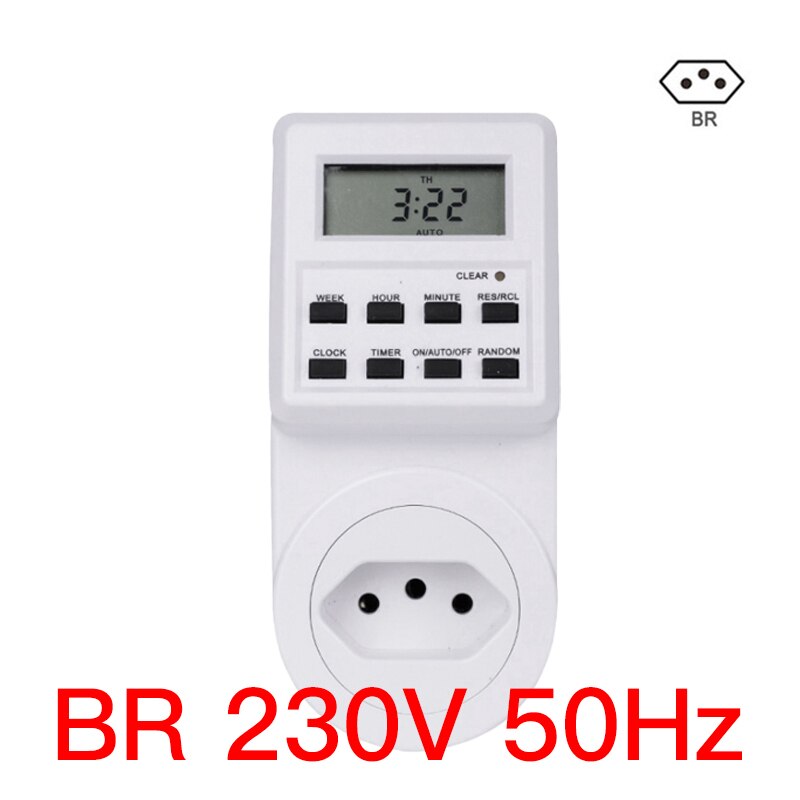 EUPlug Digital Weekly Programmable Electrical Wall Plug-in Power Socket Timer Switch Outlet Time Clock AC 220V 110V UK US FR BR: BR AC230V