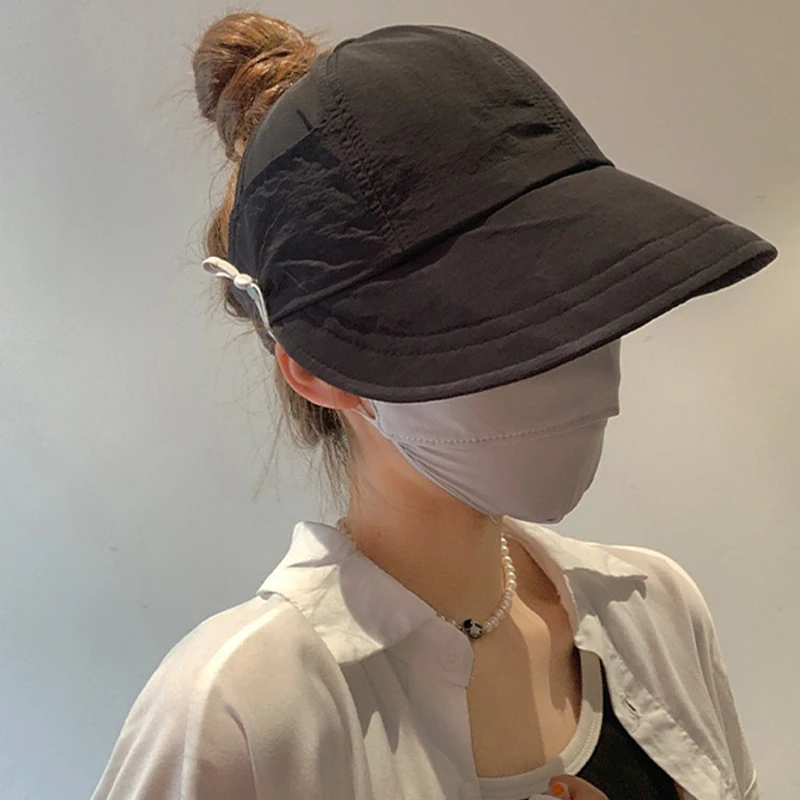 1 Stuks Opvouwbare Brede Rand Paardenstaart Zonnehoed Zomer Sneldrogende Uv-bescherming Emmer Hoed Voor Vrouwen Visser Caps met Masker Knop